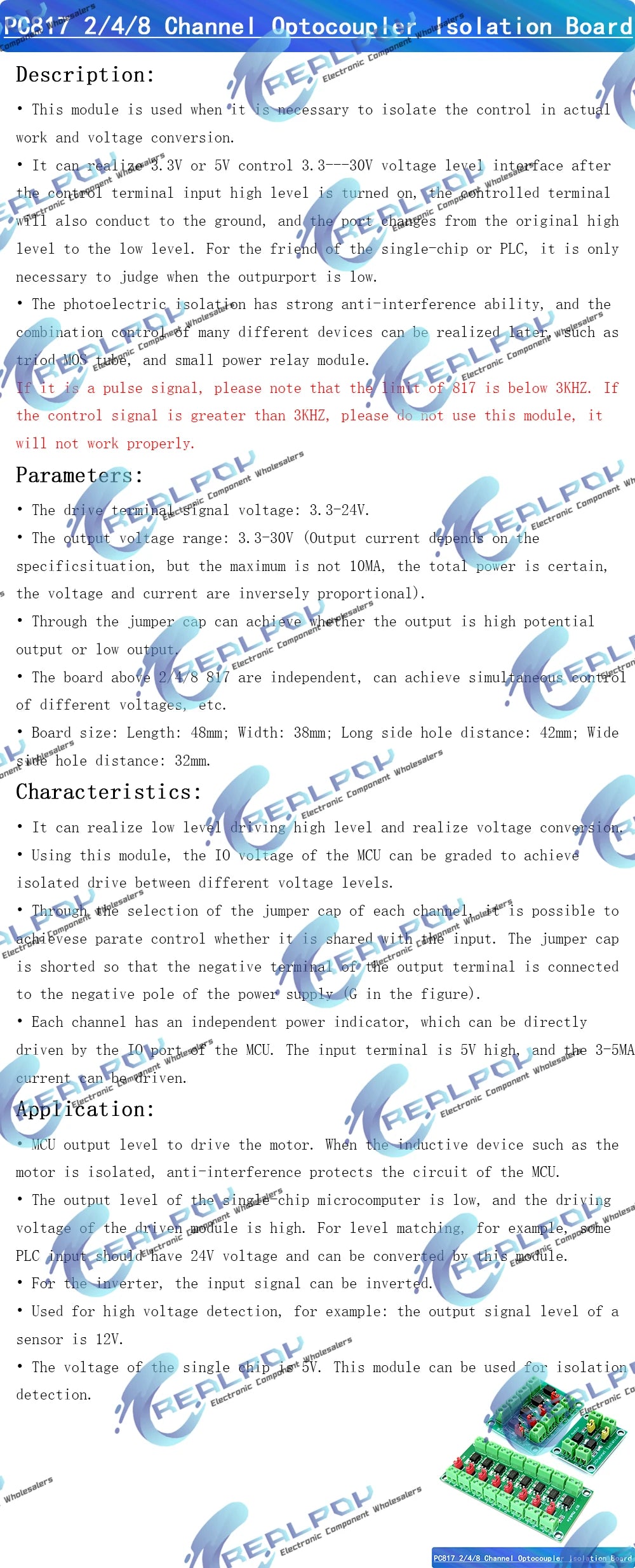 PC817 1 2 4 8 Channel Optocoupler Isolation Board Voltage Converter Adapter Module 3.6-30V Driver Photoelectric Isolated Module