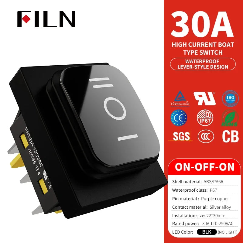 30A/250V Heavy Duty 4 Pin DPST IP67 Sealed Waterproof T85 Auto Boat Marine Toggle Rocker Switch with LED 12V 220V 30x22