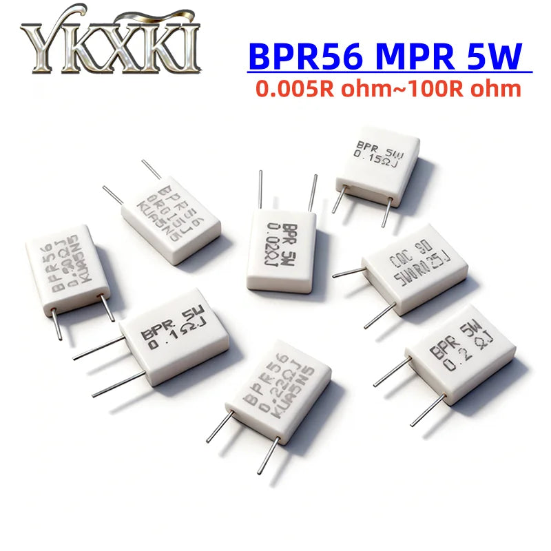10PCS BPR56 MPR 5W 0.005R ~ 100R Ohm 0.01R 0.05R 0.1R 0.2R 0.25R 0.3R 0.5R 47R Non inductive Ceramic Cement Resistor Resistance