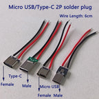 2/5/10/20pcs 2Pin Type‑C/Micro USB Male Female Connector With 6cm Pre‑soldered Wires 5V Charging Jack for DIY Projects Repair