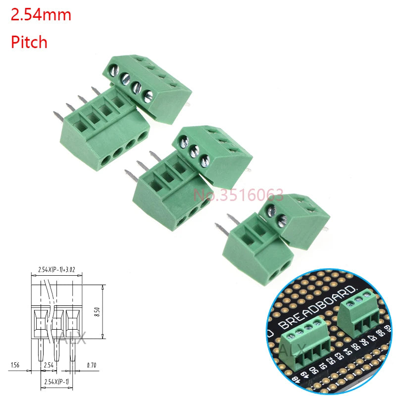 10Pcs KF120/KF128 2.54mm/3.5mm/3.81mm/5.0mm/5.08mm Pitch 2p/3p Straight Pin Pcb Screw Terminal Block Connector 2/3/4/5/6/8/10Pin