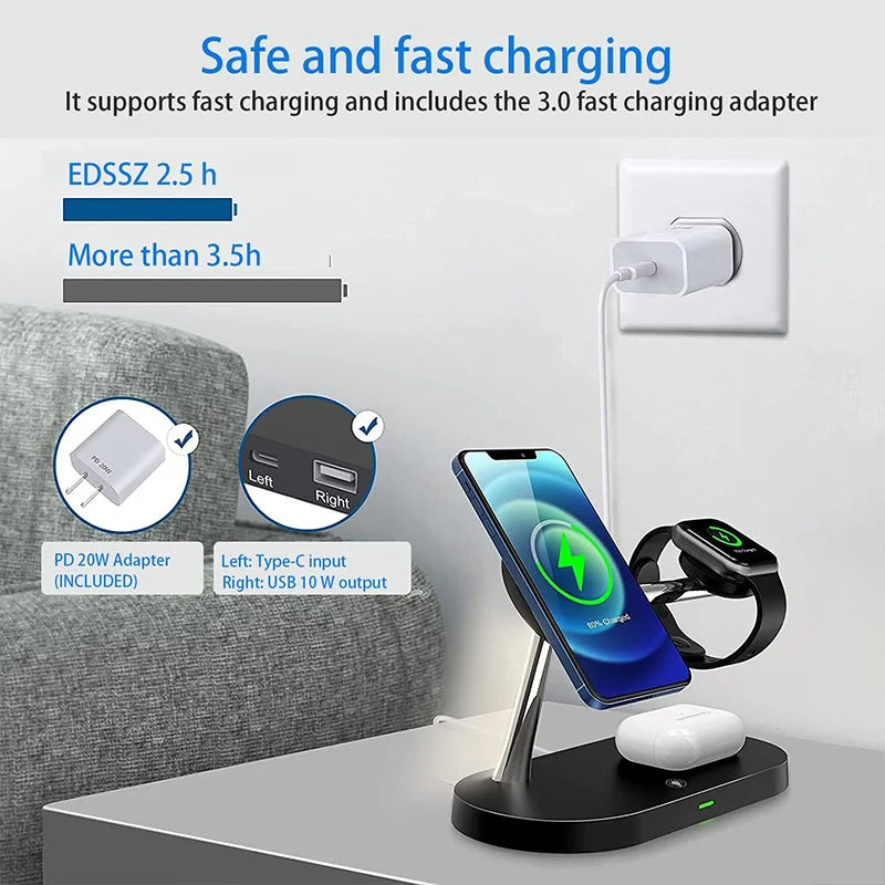3 in 1 Magnetic Wireless Charger For iPhone 16 15 14 13 12 Fast Charging Station for Apple Watch 10 9 8 7 6 5 4 Airpods 2 3 Pro