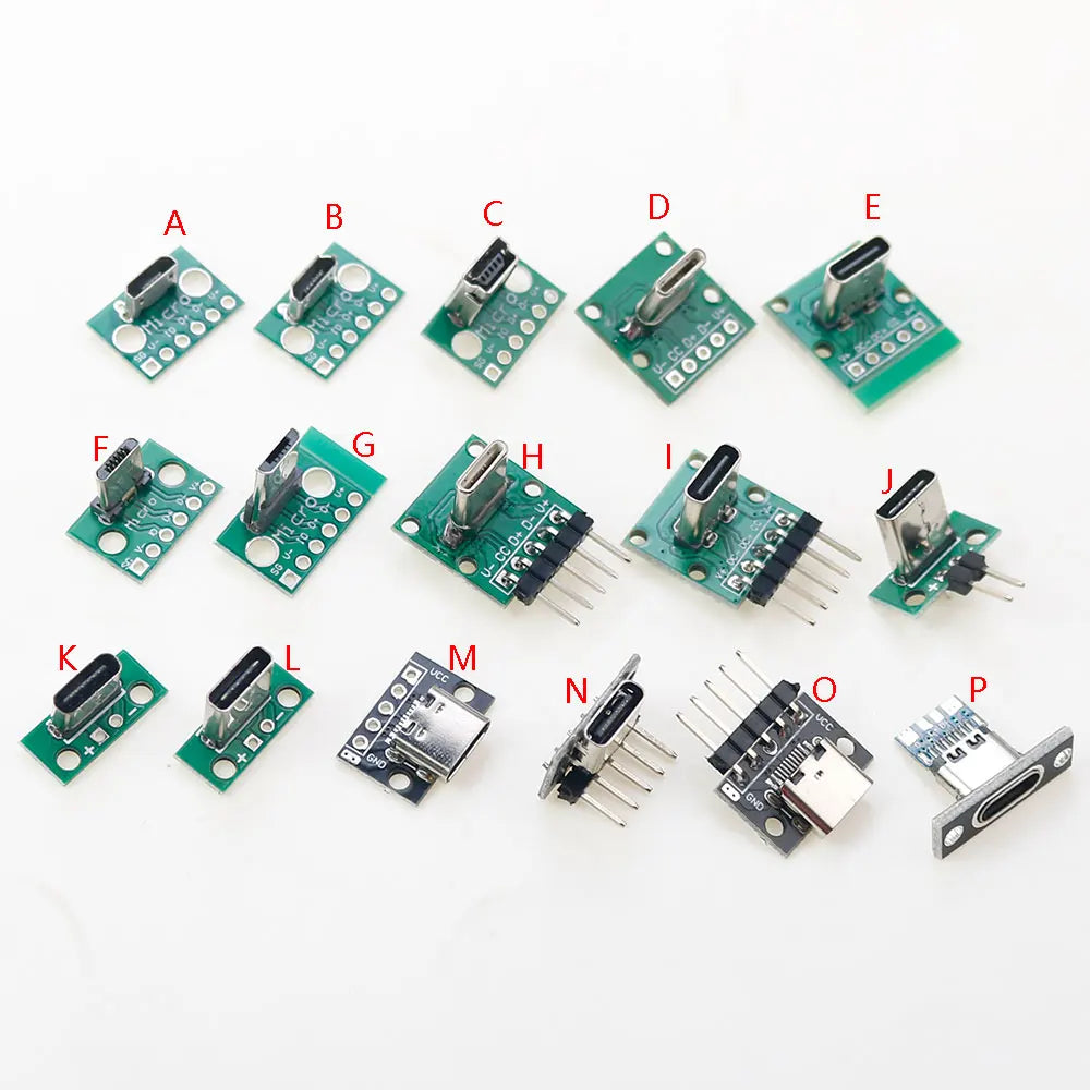 2pcs Micro Mini USB Type C USB 2.0 3.0 Male Female PCB Connector 90 Degree with Pin Header Data Charging Cable Jack Test Board