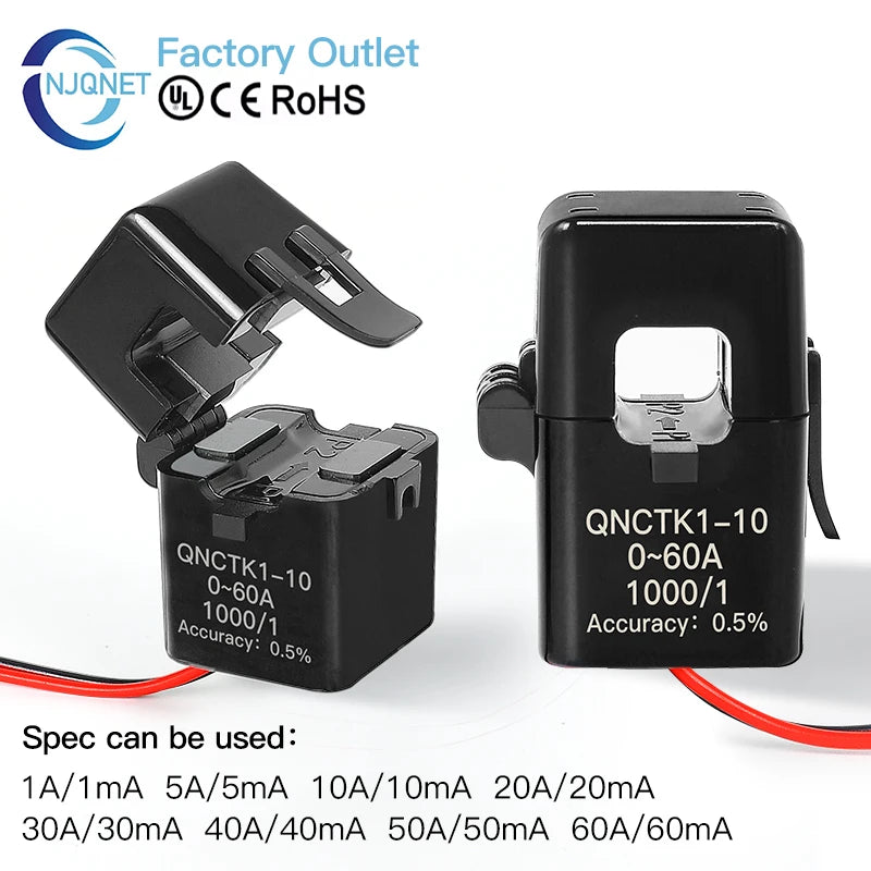 Split Core Current Transformer CT QNCTK1-10 5A 5mA 5A 2.5mA 2000 1 1000 QNCTK1-16 100A 50mA 100A 40mA Clamp Current Sensor