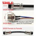 GX20 2 3 4 5 6 7 8 9 10 12 14 16Pin Connector with Cable GX20 Aviation Plug Socket w Wire 7-20A 250V Male Female Connection Line