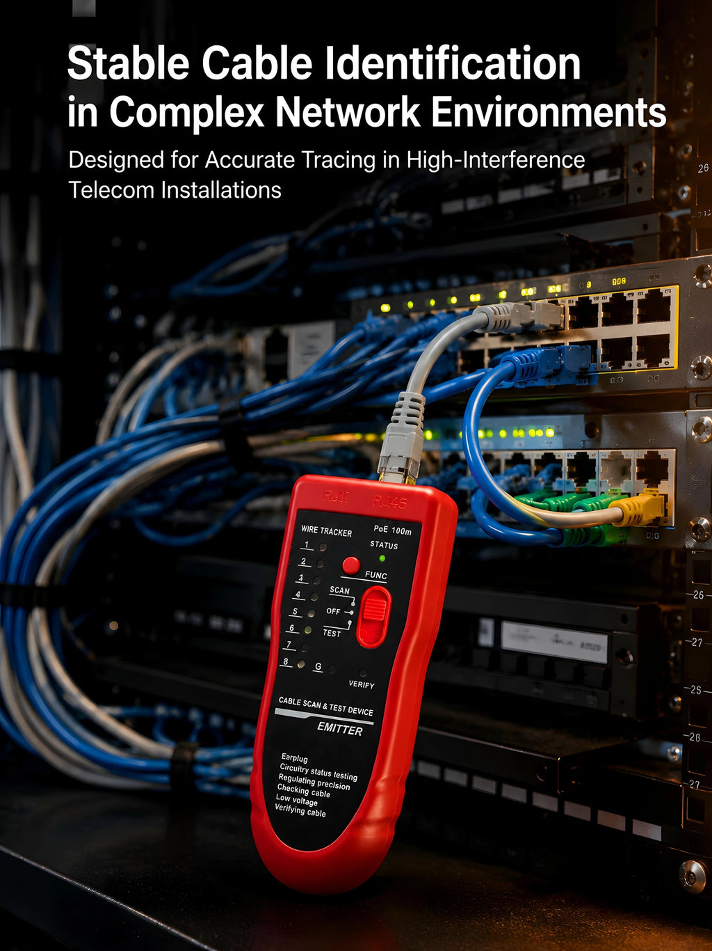 High Precision Network Cable Tracker Digital Signal Network Cable Tester Anti-Interference Noise-Free Support for PoE Testing