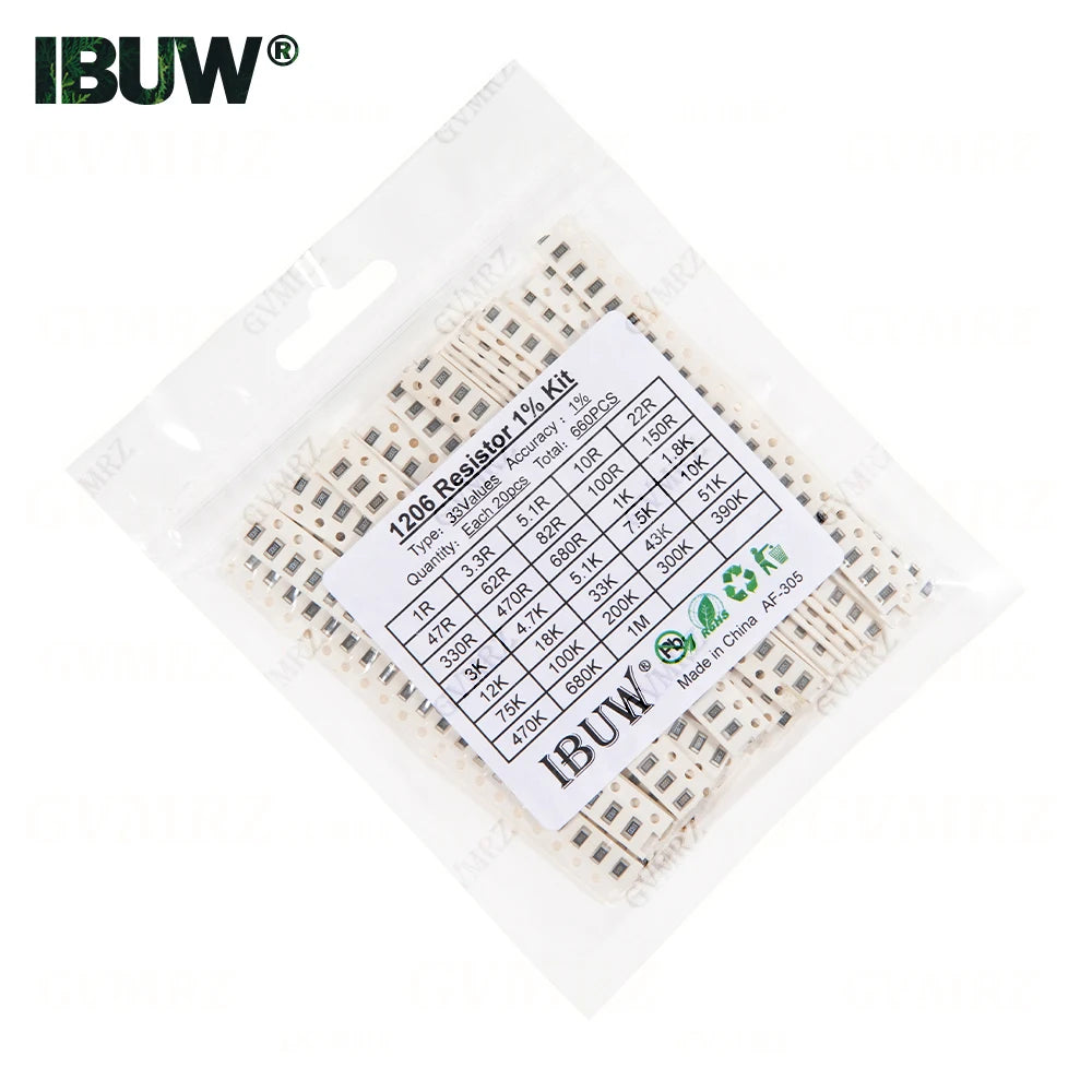 0201 0402 0603 0805 1206 1% 5% SMD Resistor Assorted Kit 1R-1M 10K 100K 1K 100R Resistance Set DIY