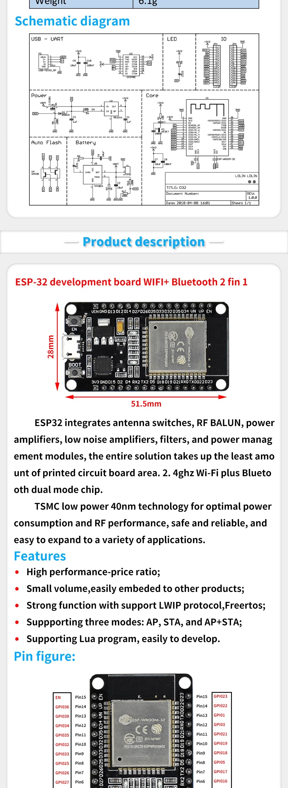 ESP32 Development Board WiFi and Bluetooth Ultra-Low Power Consumption Dual Core ESP-32 ESP-32S ESP 32 Similar ESP8266