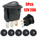 5Pcs Black On-OFF Rocker Switch Set Round DC 12V 20A Red Led Fog Light Lamp Symbol Car Van Truck Boat Rocker Switch