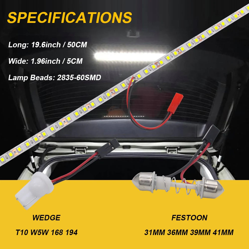 Super Bright HID White T10 LED Strip Light For Car Trunk Cargo Area or Interior Illumination White 6000K DIY W5W LED Lights Bar