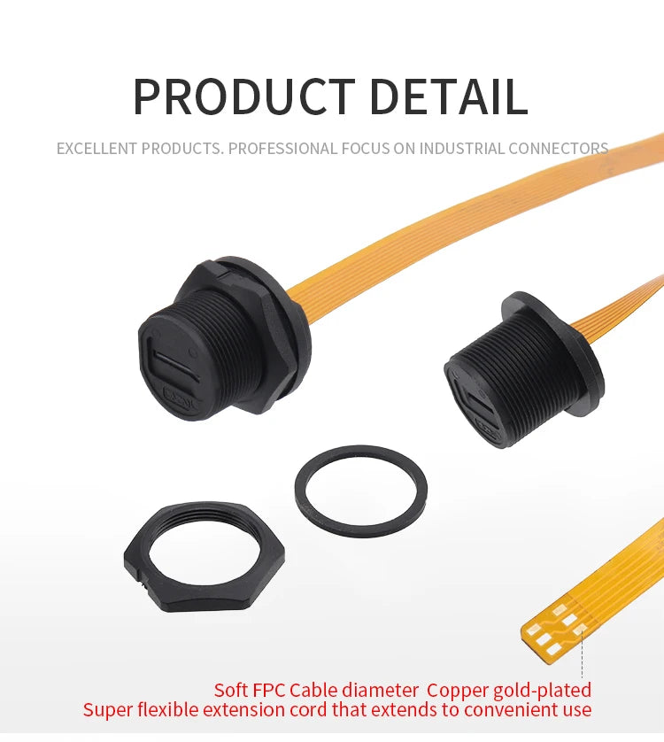 Waterproof Connector SIM Card Threaded Back Mounted Female Solder Socket With 20cm FPC Cable