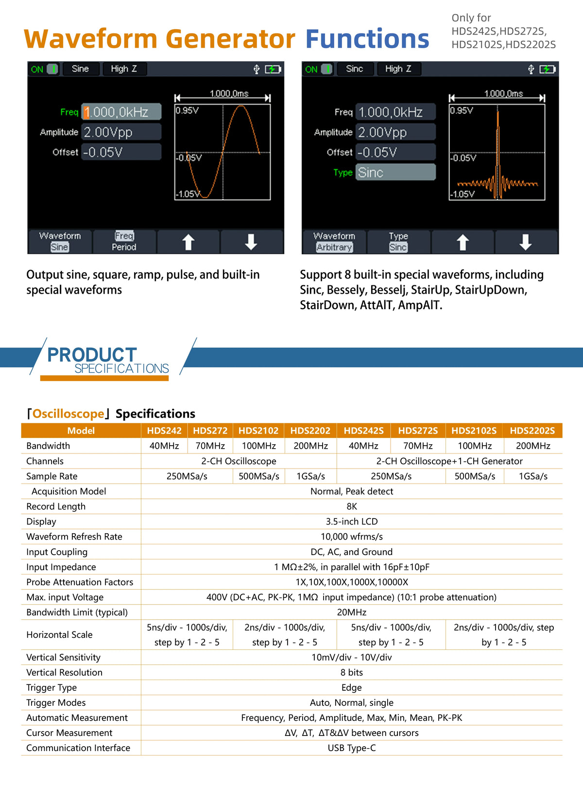 OWON HDS200 Series Handheld Digital Oscilloscope Portable 2CH Multimeter High Precision Electronic Repair Laboratory Test