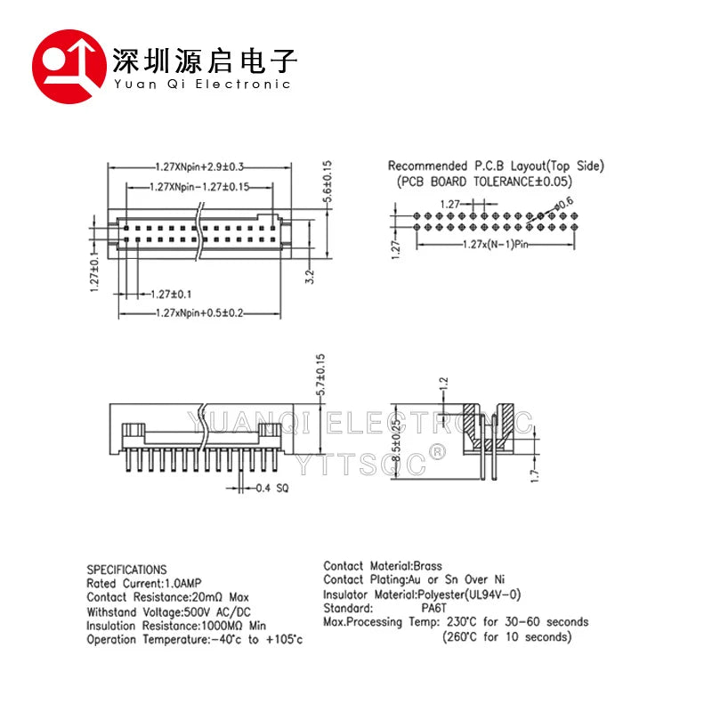 DC3 IDC Box Headers 1.27mm SMT JTAG Connector 2*5 10P/12/14/16/20/30/40/80/100 Pin For External Positioning Column Female Socket