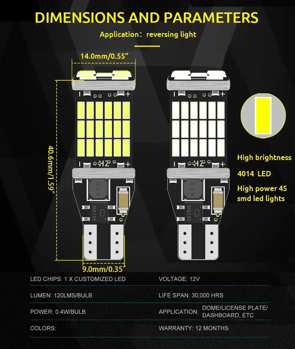 2/6pcs T15 Reverse Light W16W Led Super Bright 10W Canbus Backup Light Car Park Light White Red 12V