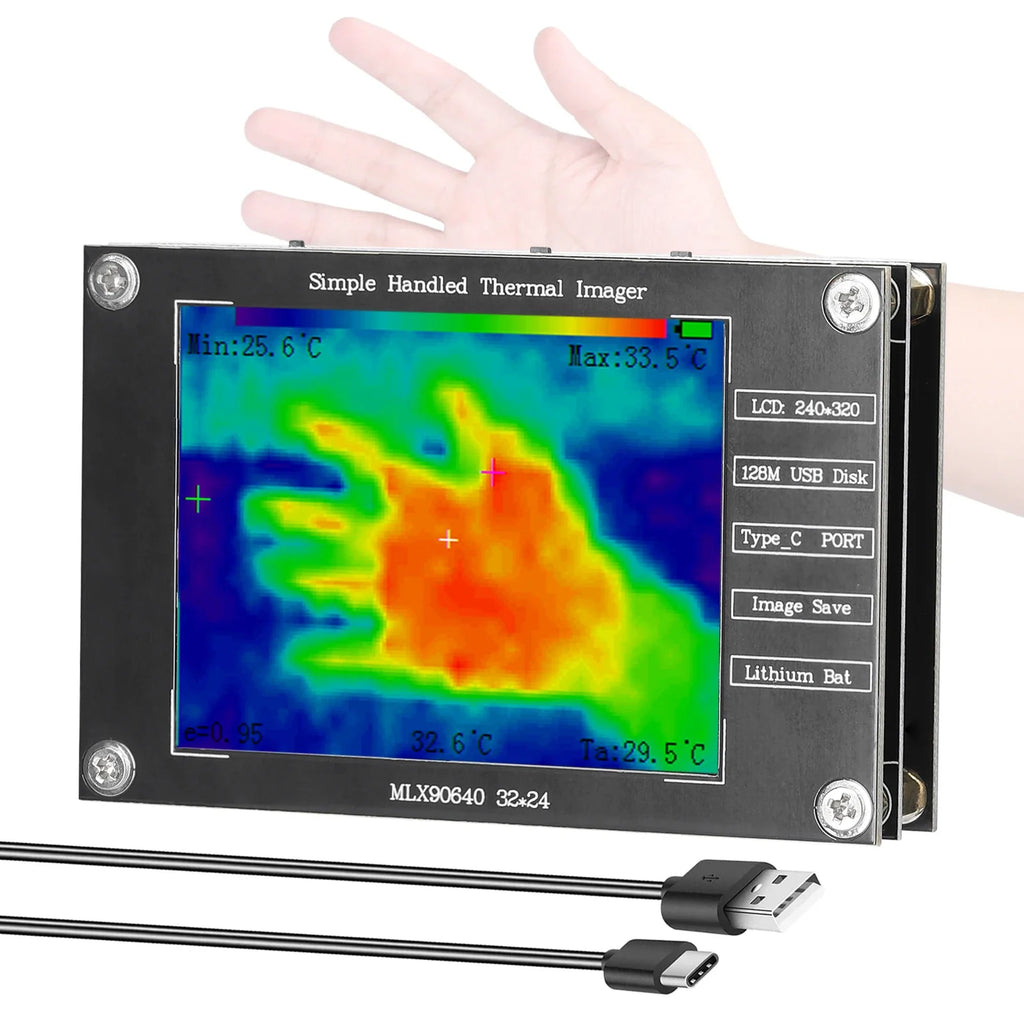 Infrared camera,MLX90640 digital infrared camera, portable thermal camera,2.8 inch LCD display,built-in battery, high precision.