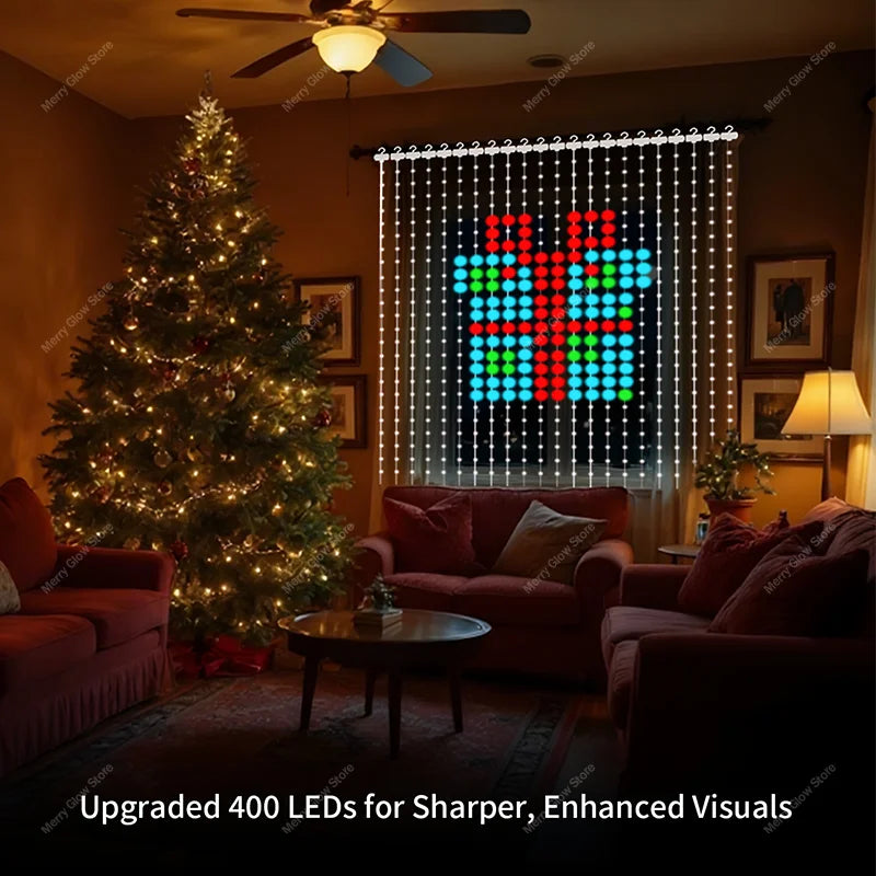Smart Curtain Lights Bluetooth App LED String RGB Fairy Lights DIY Picture Music Change Display Christmas Halloween Decoration