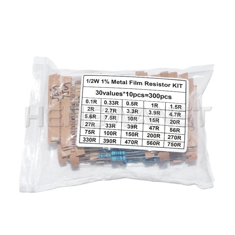 1/2W 1W 2W 3W Resistance 30values 1R~750R 1K~820K Ohm 1% Metal Film Resistor Assortment Kit Set