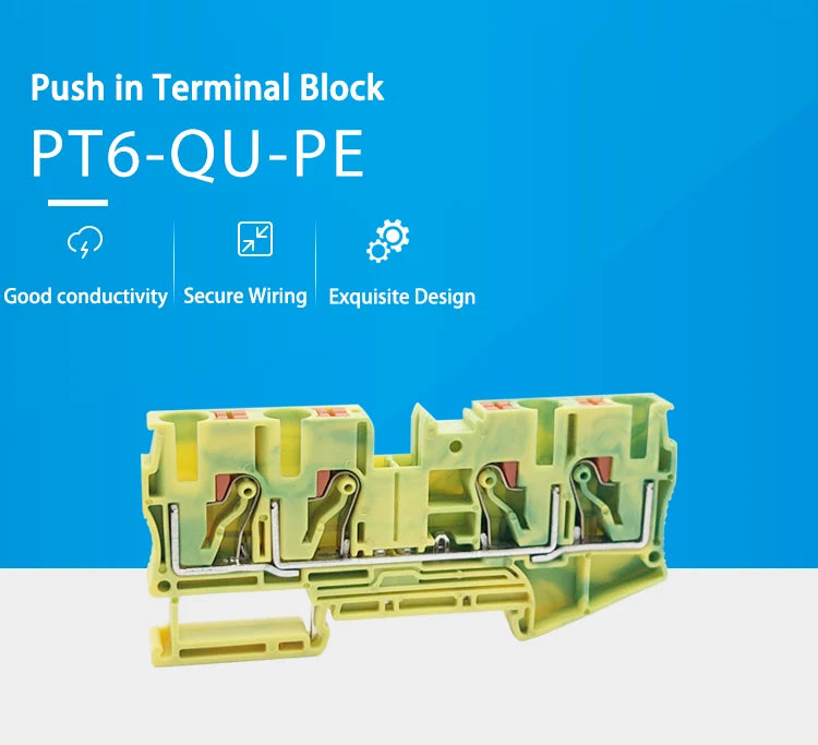 PT6-QU-PE Earthing Terminal Block on Din Rail Ground Electrical 6mm Yellow/Green Wires Connector PT 6-Quattro-PE