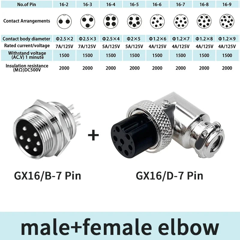 5/10 Sets GX16 2/3/4/5/6/7/8/9 Pin Aviation Connector Male Female 90 Degree Right Angle M16 Circular Cable Plug Socket