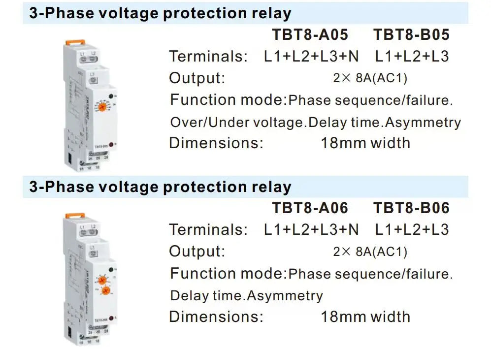 New TBT8 three phase motor protector 3 Phase failure Phase Sequence Voltage Monitoring Relay Voltage Sensing Protection Relay