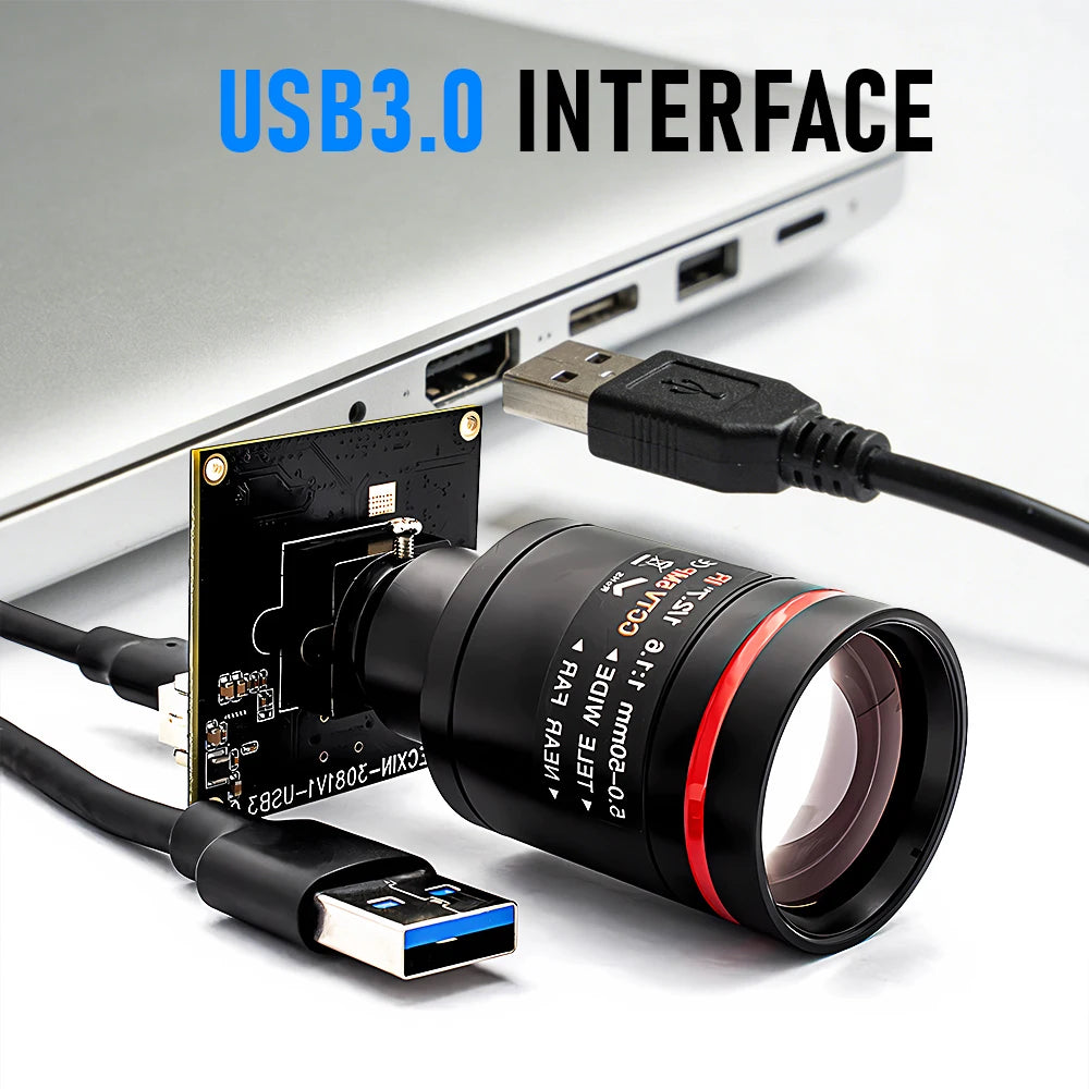 Global Shutter USB3.0 Camera 2.3MP 120FPS Plug And Play M12 Varifocal Lens 10X Zoom Video Camera for Machine Vision Live Stream