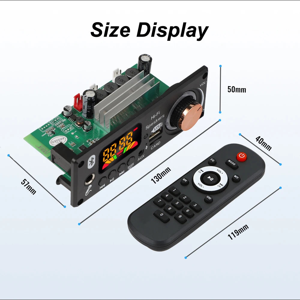 Bluetooth 5.1 MP3 Decoder Board 2*80W 160W Amplifier Audio Player 12V DIY MP3 Player Car FM Radio Module TF USB Mic Record Call