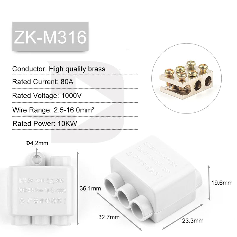 High Power 60A/80A/100A 400V/1000V 1.0-16mm2 No disconnection Wire Connector Cable Splicing Wiring Terminal Block Junction Box