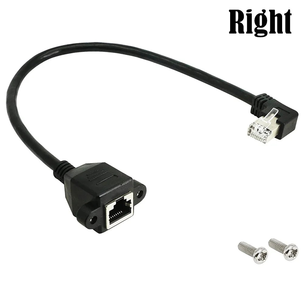 90/180/270 Degree Right Angle RJ45 Male to Female Cat5/6 Ethernet LAN Extension Adapter Cable  Screw panel mount Ethernet 30cm