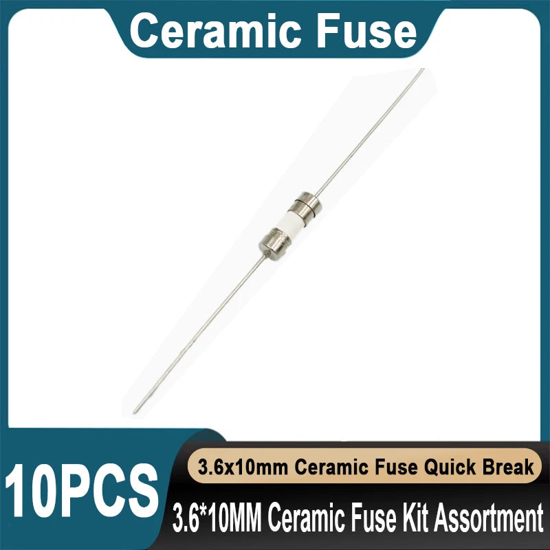 10PCS 3.6*10MM Ceramic Fuse Kit Assortment 250V F0.5A 500MA F1A F2A F3A F3.15A F4A F5A F6.3A F8A F10A F15A F20A Ceramic Fuse