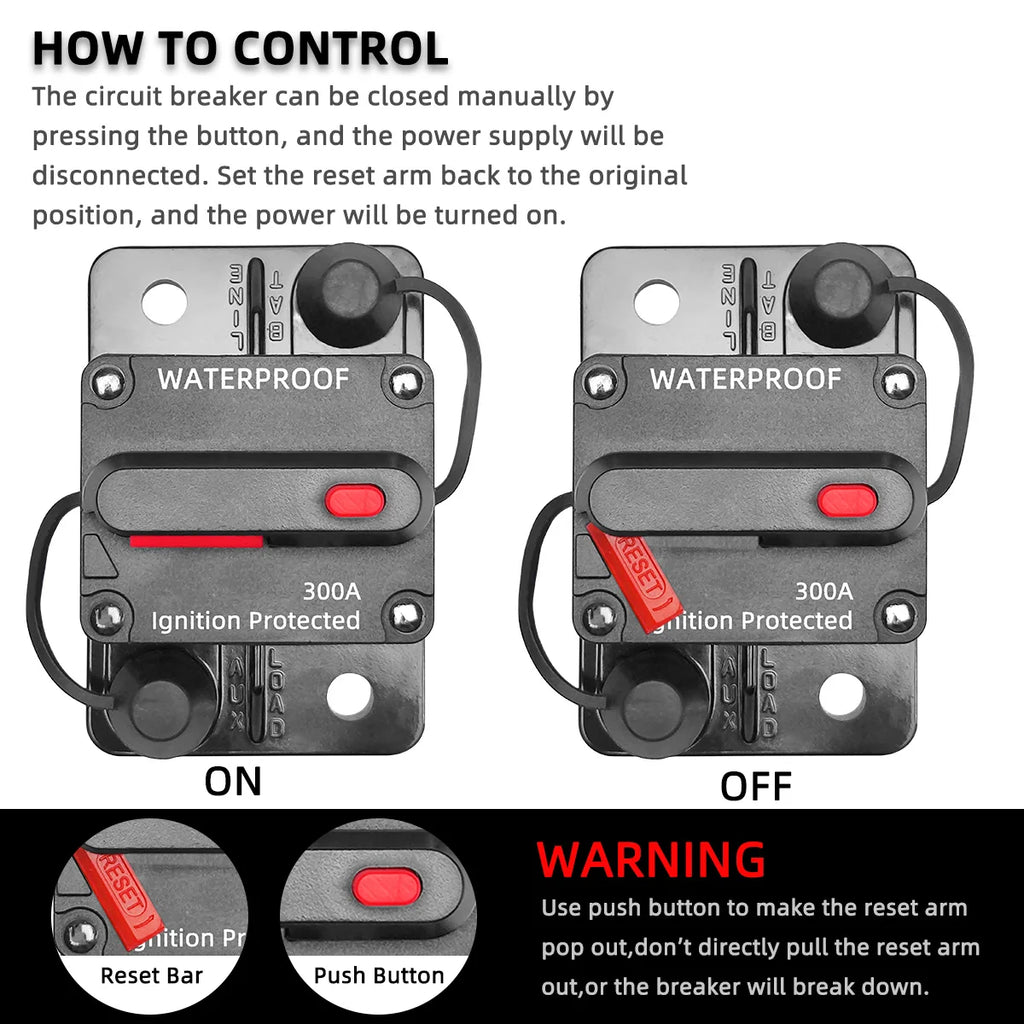 20A to 300A 12V-48V Circuit Breaker Power Protect Fuse Trolling with Manual Reset Waterproof Car Boat Manual 30A 80A 100A 300A
