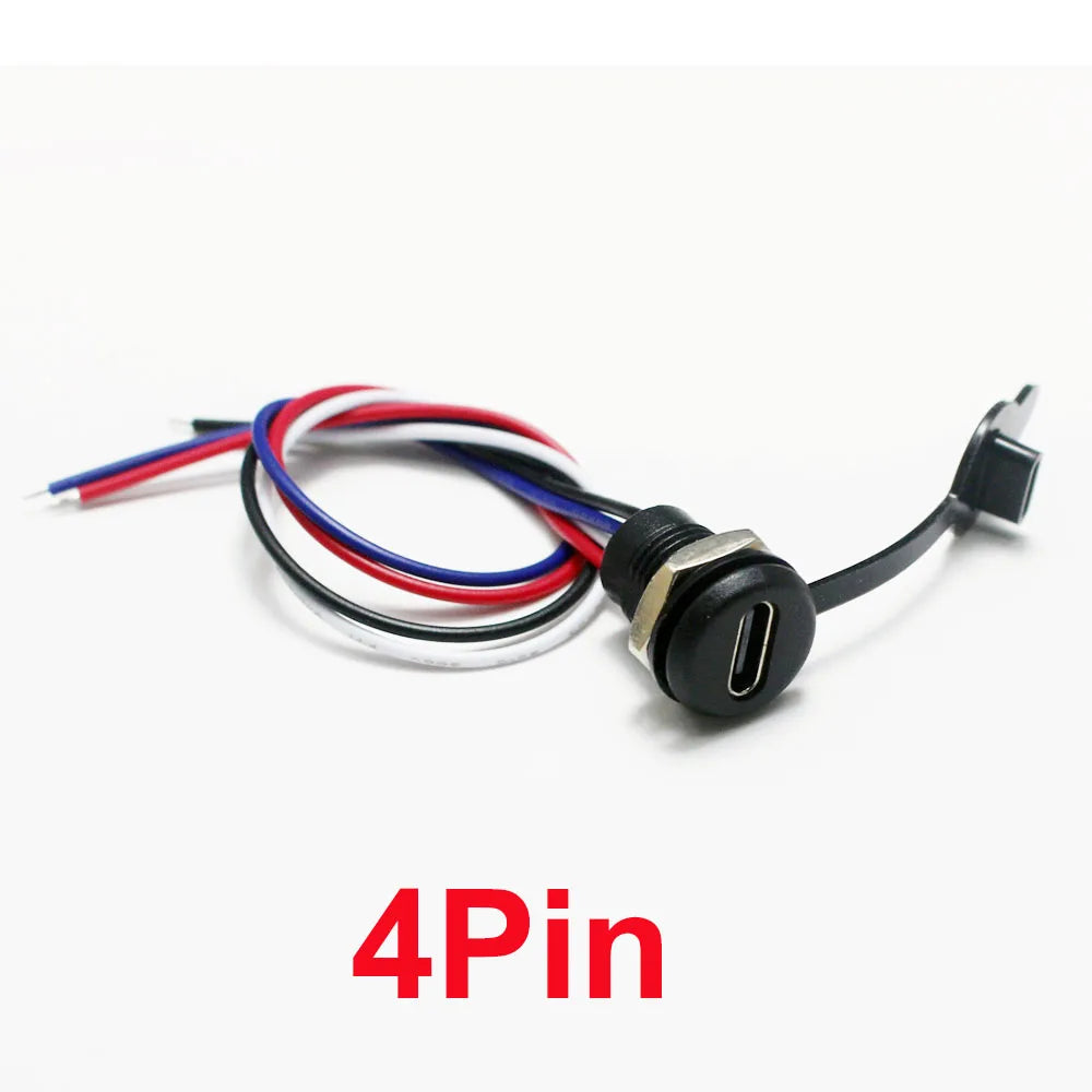 1pcs USB Type C Connector Type-C Waterproof with Nut Locking Plate Female TPC Waterproof High Current Fast Charging Jack Port