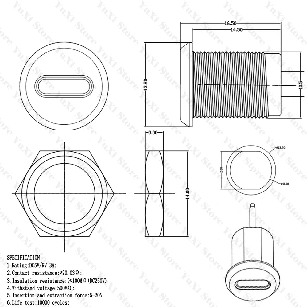 1–20pcs USB-C Type-C Waterproof Connector With Nut Locking Panel Mounting TPC Fast Charging Port Jack Socket 2/4/5/6 Pin PH 2.0