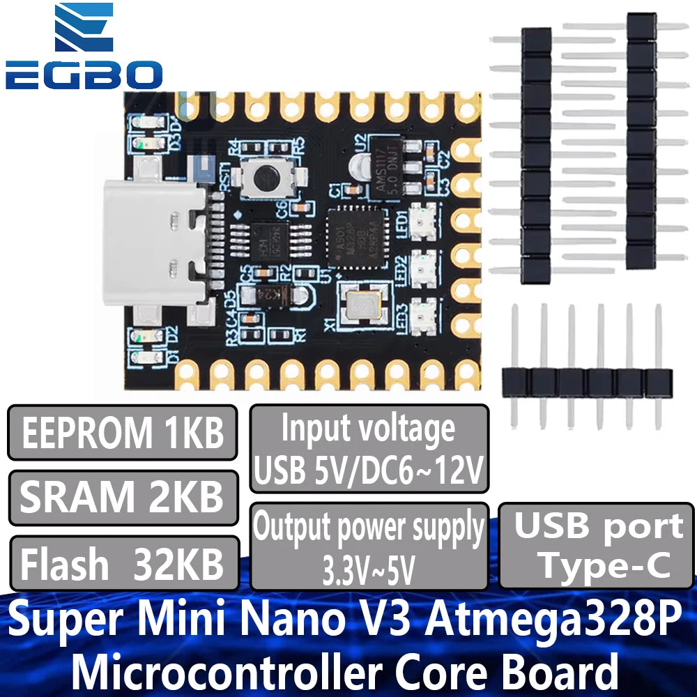 1~10PCS Super Mini Nano V3 Atmega328P Microcontroller Core Board Soldering Development Board Improved Version Module EGBO