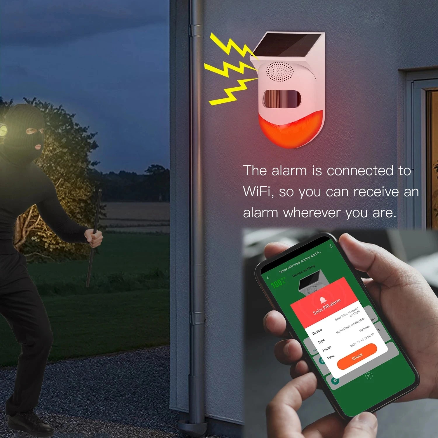 Tuya Smart WiFi Infrared Motion Detector Solar Outdoor PIR Wireless Strobe Siren Detector Sound Alarm Waterproof Remote Control