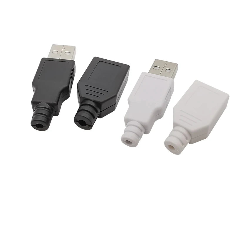 10Pcs USB 2.0 Type A Male Plug/Female Socket 4 Pin Soldering Connector USB Port Charging Data Cable Repair DIY Assembly Adapter