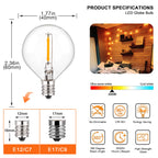 25PCS Vintage G40 LED Light Bulbs 1W E12 220V Warm White 2200K Clear Glass Equal 7W Incandescent String Light Replacement Bulb