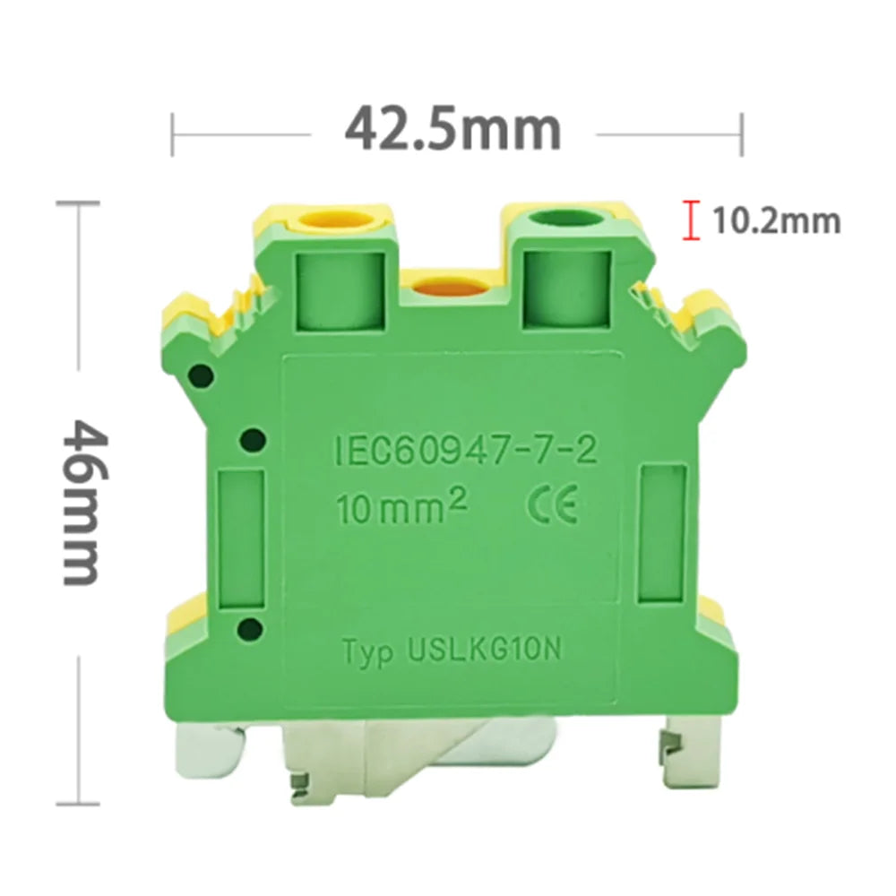 5 Pcs UK-10N DIN Rail Terminal Blocks, 10mm² Screw Clamp Connectors, Universal Feed-Through Wiring Terminals