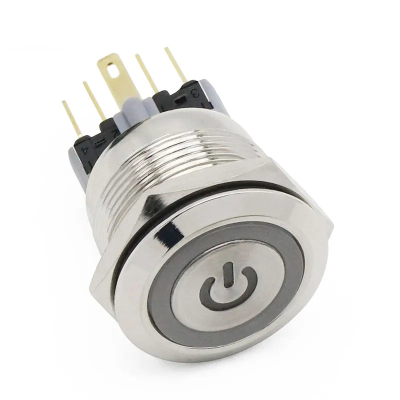 22mm Waterproof Metal Push Button Switch LED Light Black Momentary Latching Car Engine PC Power Switch 3V 5V 12V 24V 110V 220V