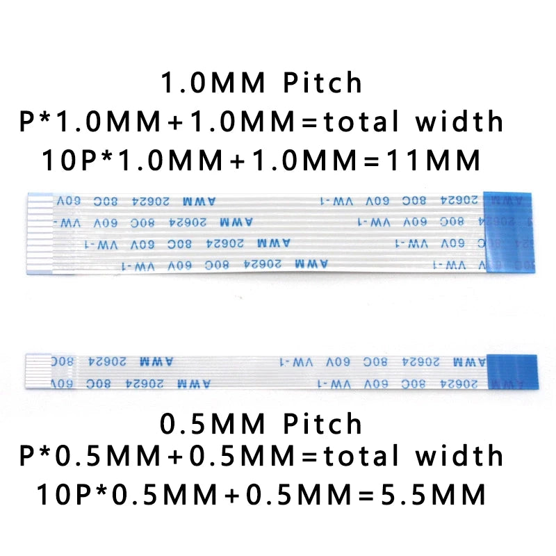 2PCS FPC FFC Ribbon Flexible Flat Cable 4/5/6/8/10/12/14/16/18/20/30/40Pin Pitch 0.5MM 1.0MM A-Type Wire Length 500MM/600MM