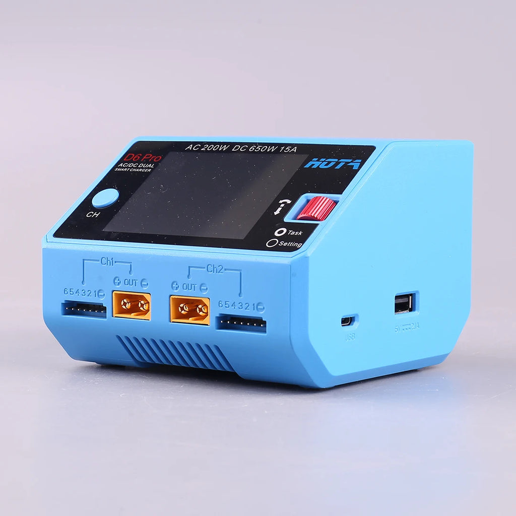 HOTA D6 Pro AC 200W DC 650W 15A*2 Dual Channel Lipo Charger Support Power Distribution 1-6S Battery Charger for RC Models Parts
