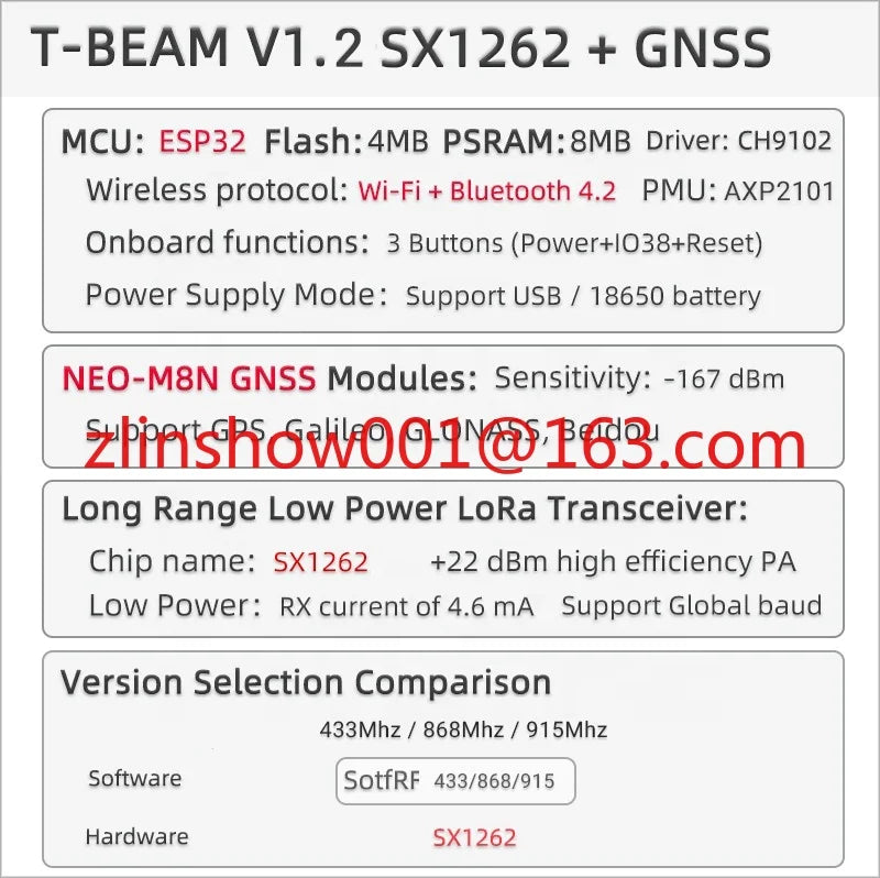 TTGO T-Beam V1.2 ESP32 NEO-M8N Development Board GNSS LoRa SX1262 433Mhz 915Mhz Wireless Modules for WiFi Projects