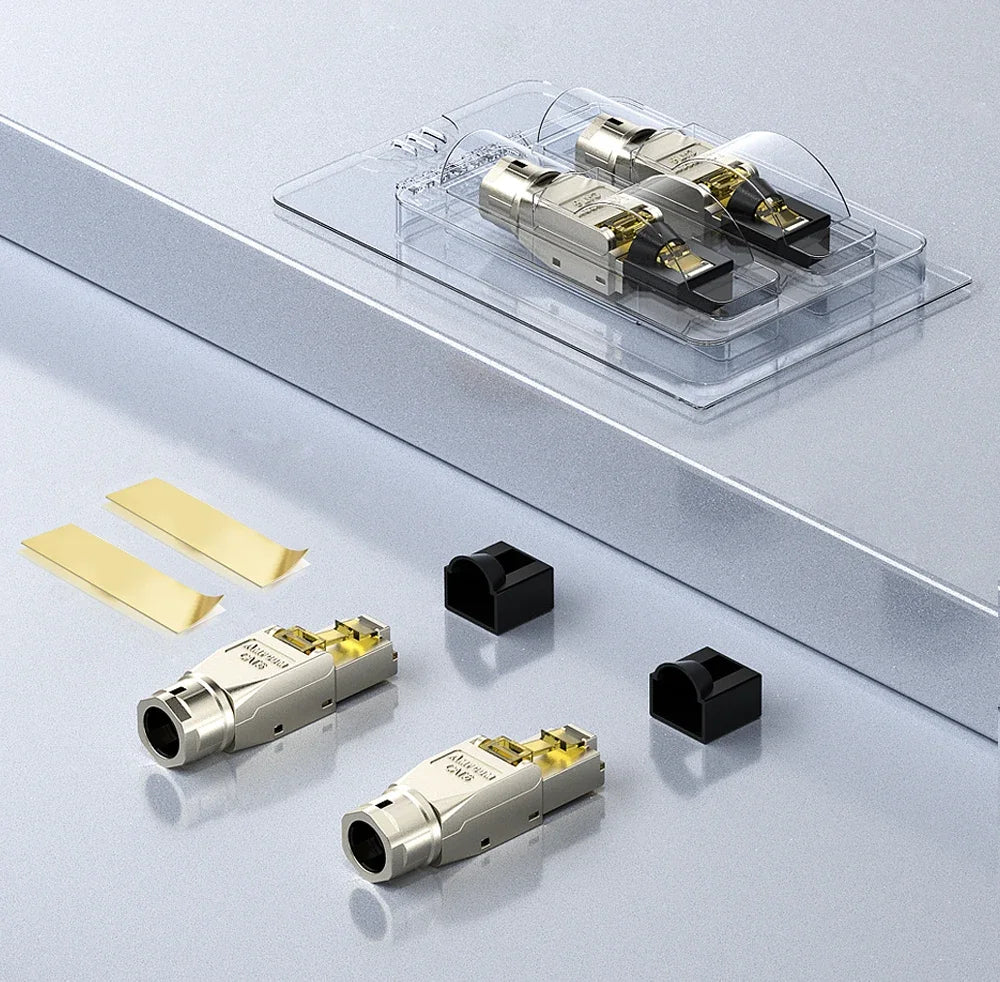 AMPCOM Tool-less RJ45 Connector, CAT8/7A/7/6A/6 Tool Free Reusable Termination Plugs Shielded Ethernet Field Modular PLug
