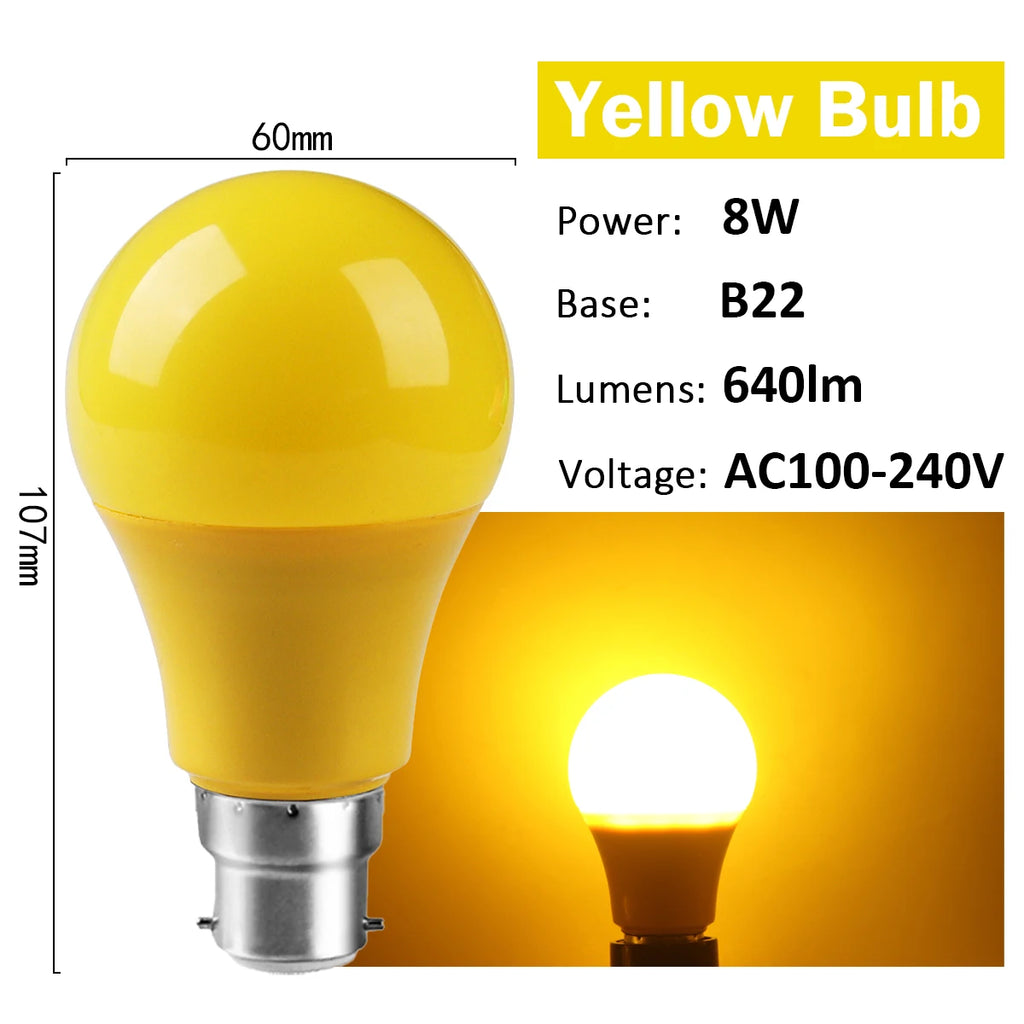 2-10pcs Colorful Bulb B22 E27 110V 220V Red Yellow Blue Green Pink Purple Orange Light Bulb Lamp for Home