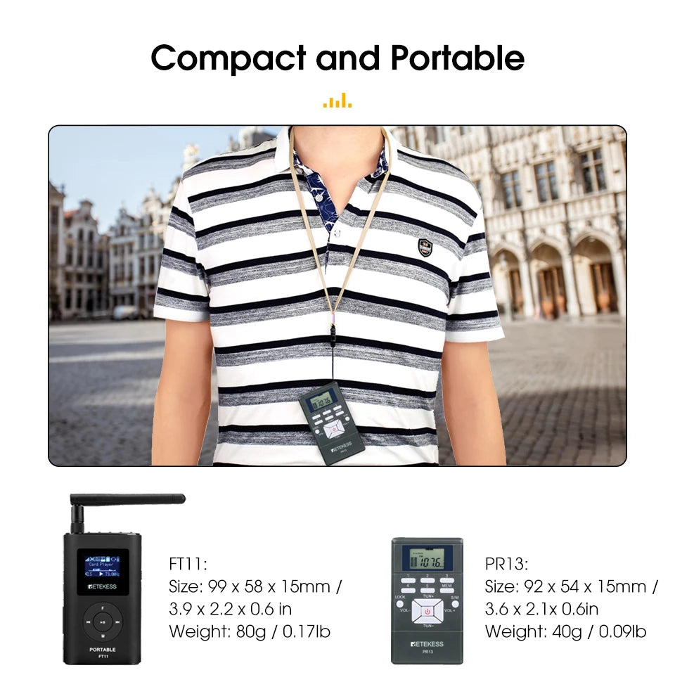 Retekess FT11 0.3W Wireless FM Broadcast Transmitter MP3 Portable for Church Car Meeting Support TF Card AUX Input