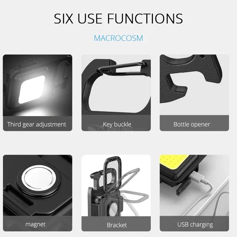 Keychain Light Mini Multifunctional Camping Flashlight USB Rechargeable LED Portable Bright COB Pocket Clip Lantern Outdoor Work