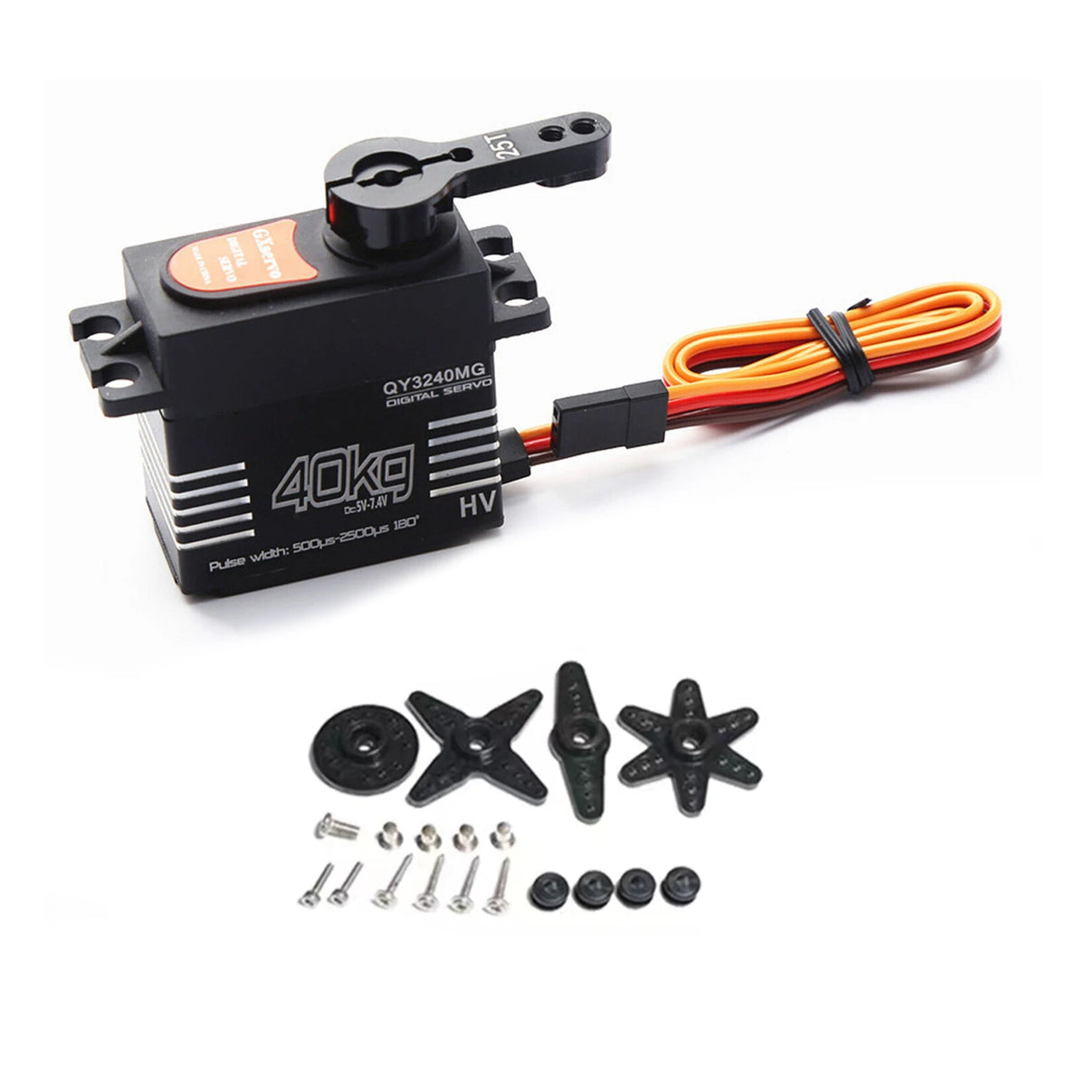 40KG Digital Servo Waterproof Large Torque Metal Gear 180° with 25T Servo Arm Digital Servo Kit for 1/8 1/10 RC Car RC Robot