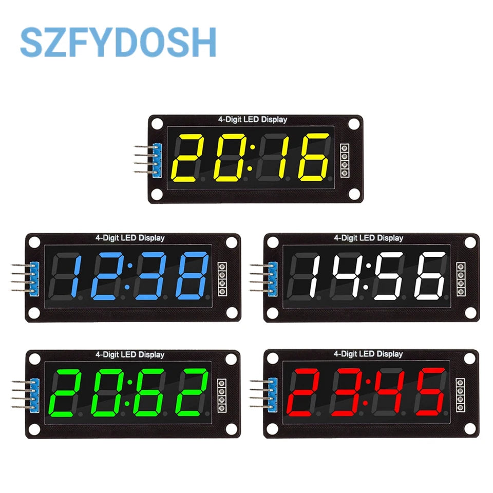 0.56" TM1637 4-Digit 7-Segment LED Display Module For Arduino – Red, Blue, Green, Yellow, White Clock Tube