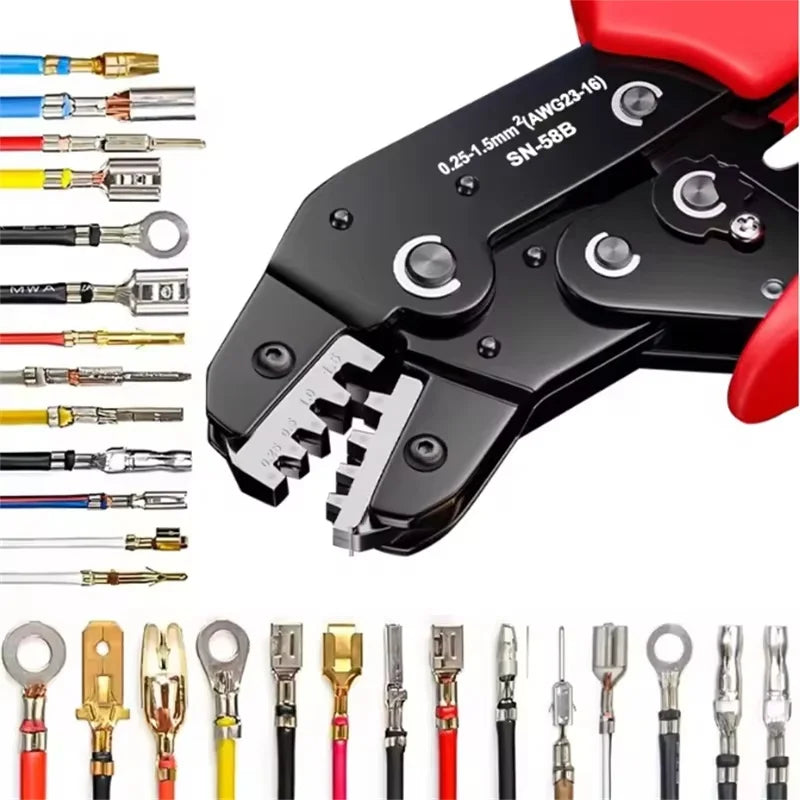 Versatile Ratchet Crimping Tool Set for Open Barrel Terminals Including Dupont, Molex, JST, TE, and SATA Pins