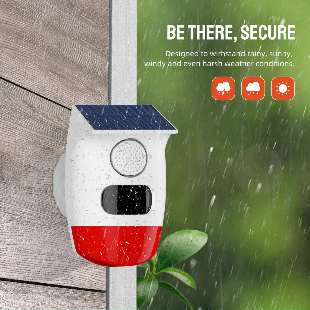 Outdoor Solar Alarm PIR Infrared Motion Sensor 120dB Siren Sound Light Flash Waterproof Security Protection for Yard