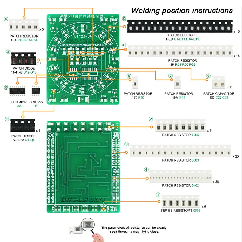 Soldering Practice Board SMD Circuit Board LED Electronic SMT Component DIY PCB Kit Project Tools Practice Soldering Skills